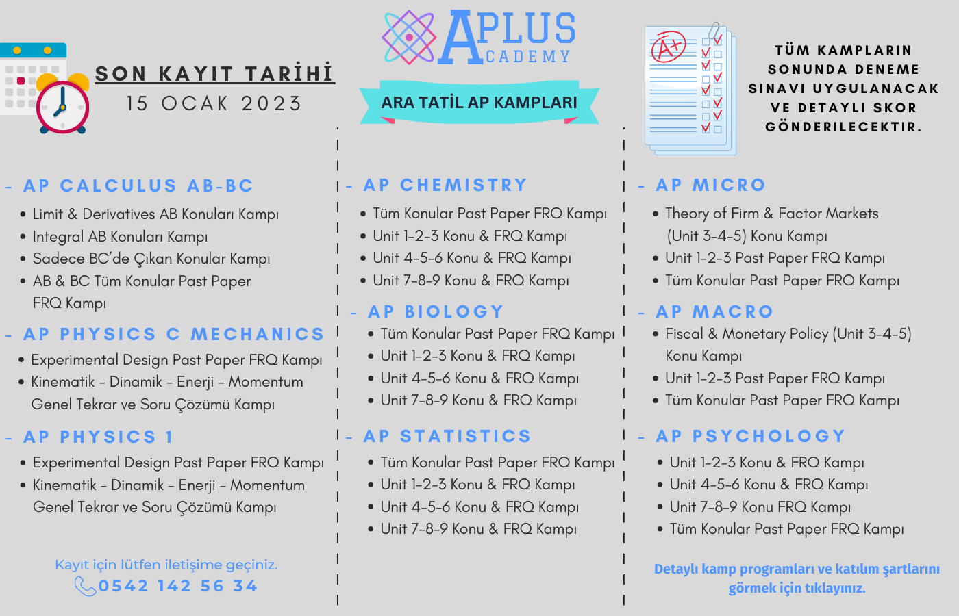 AP Ara Tatil Kampları - AP Calculus Kampı - AP Economics Kampı - AP Physics 1 Kampı